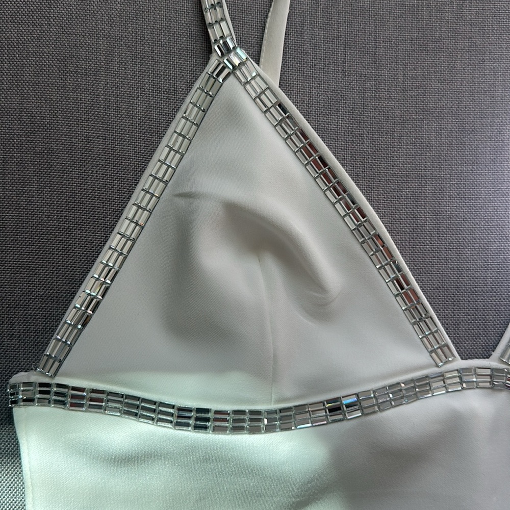 Zara White Midi Dress with Silver Accents - Picture 4 of 7